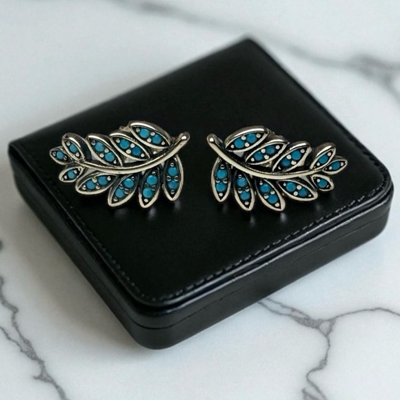 Jewelry - New Sterling Silver & Natural Turquoise Leaf Earrings